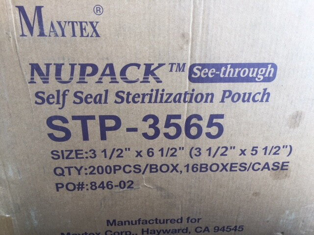 (Case of 3,200) STP-3565 Sterilization Pouch: I.D. 3 (1/2);" x 5 (1/4);" (NEW)