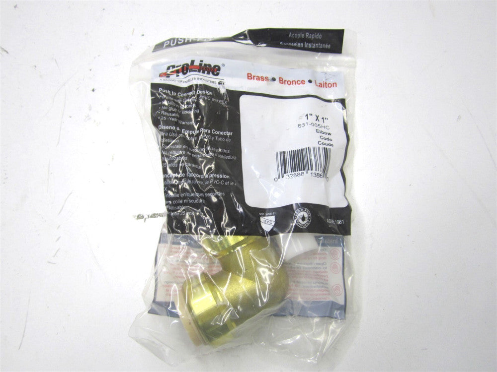 Mueller Proline (631-005HC) 1 In. Push x 1 In. Push Brass Elbow Fitting 