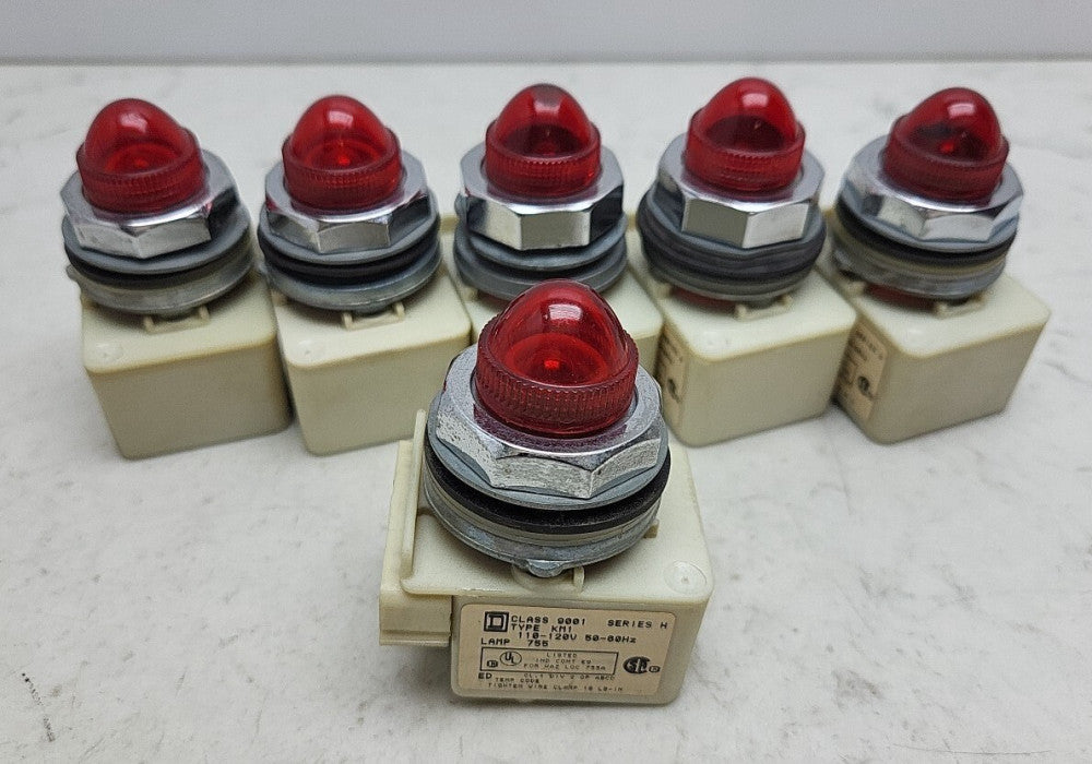 6 Pack Square D 9001 KM1 Pilot Light Red KM1 110-120V 9001KM1 Series H Used