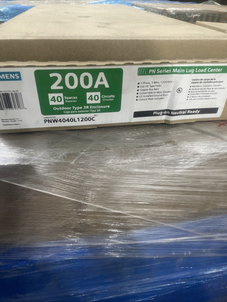 NEW SIEMENS PNW4040L1200C 200A 1PH 3W 120-240V MLO LOAD CENTER OUTDOOR