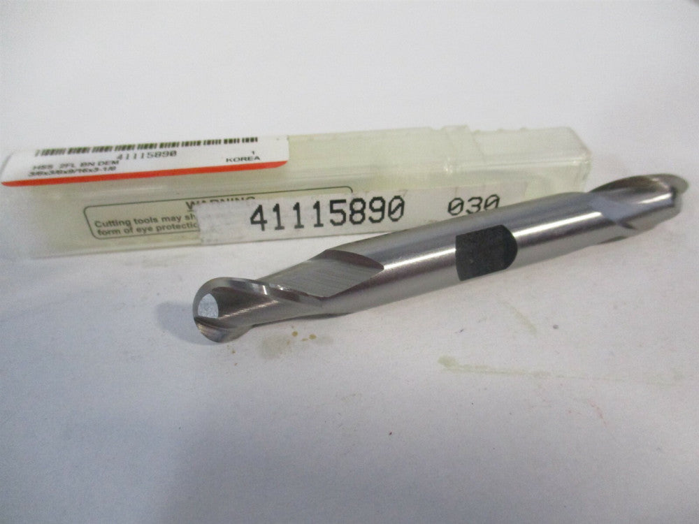 (E21102401) 3/8" x 9/16" x 3/8" x 3-1/8" OAL 2 Flute HSS Spiral Ball End Mill 
