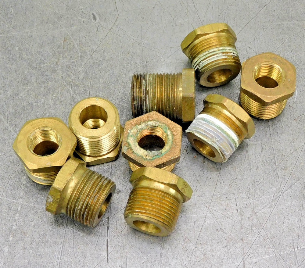 Brass Hex Bushing Reducer Bulkhead Fitting 1/4" NPT x 1/2" NPT Lot of Nine (9)