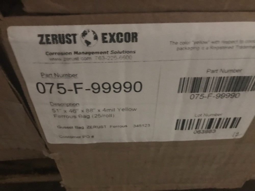 GENUINE Zerust Film Ferrous Gusset Bags 51" x 46" x 88" x 4 mil   25 / ROLL