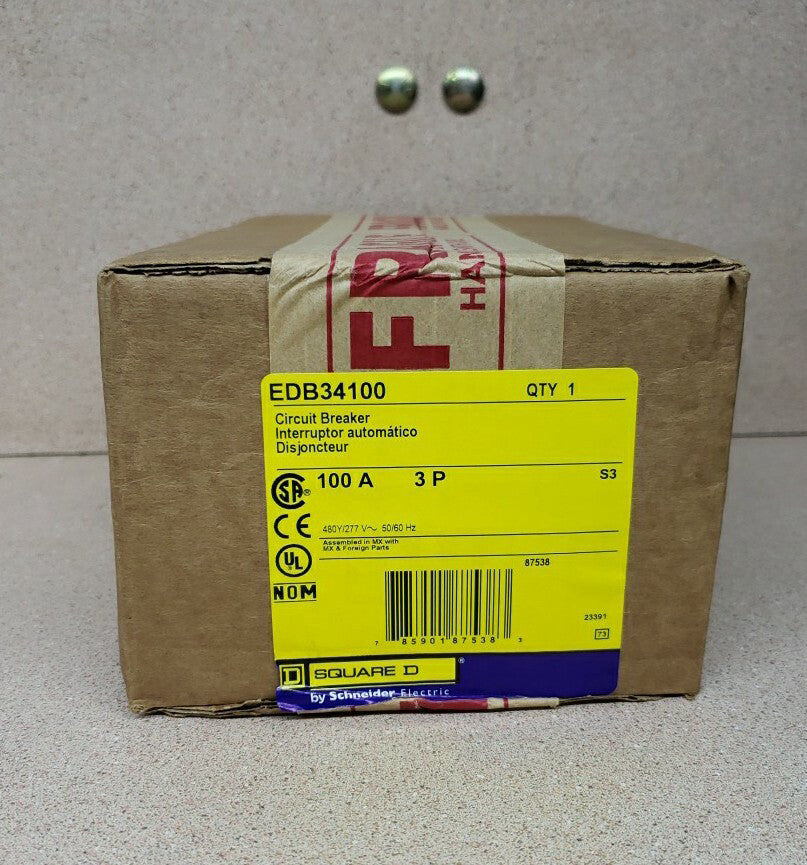 new Square D EDB34100 100 Amp 3 Pole 480Y/277V Bolt On Circuit Breaker