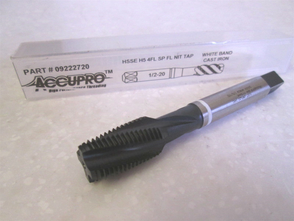 1/2"-20 HSSE H5 4F Spiral Flute Nitride Coated White Band Tap For Cast Iron 