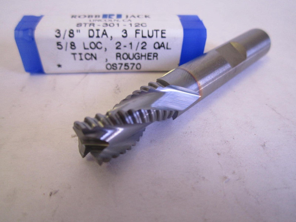 RobbJack 3/8 x 5/8 x 2-1/2" Carbide TiCN 3-Flute Endmill STR-301-12C New