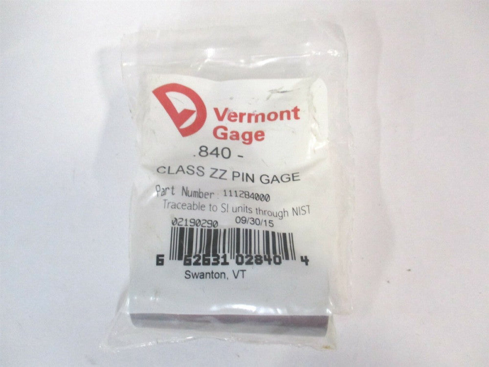 Vermont Gage (111284000) 0.84" Diam Class ZZ Minus Plug & Pin Gage 