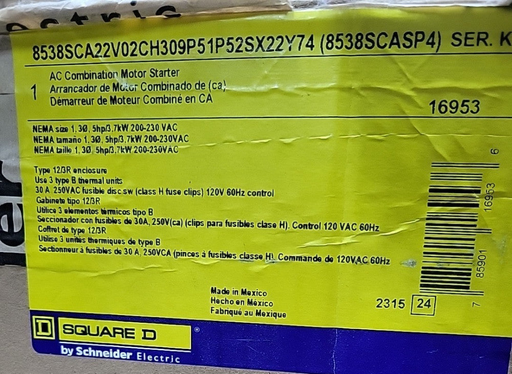 SQUARE D 8538SCA22V02CH309P5 8538SCASP4 SIZE 1 N3R COMBINATION