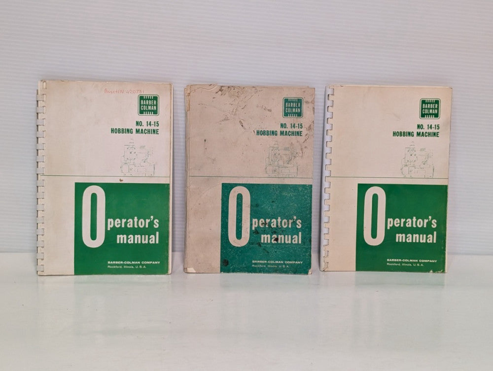 Lot of 3 Barber-Colman 14-15 Hobbing Machine Operators Manuals, as shown