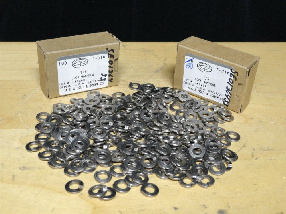 A & A BOLT & SCREW CO. 1/4" LOCK WASHERS LOT OF 150 NEW IN THE ~ Two (2) BOXES 
