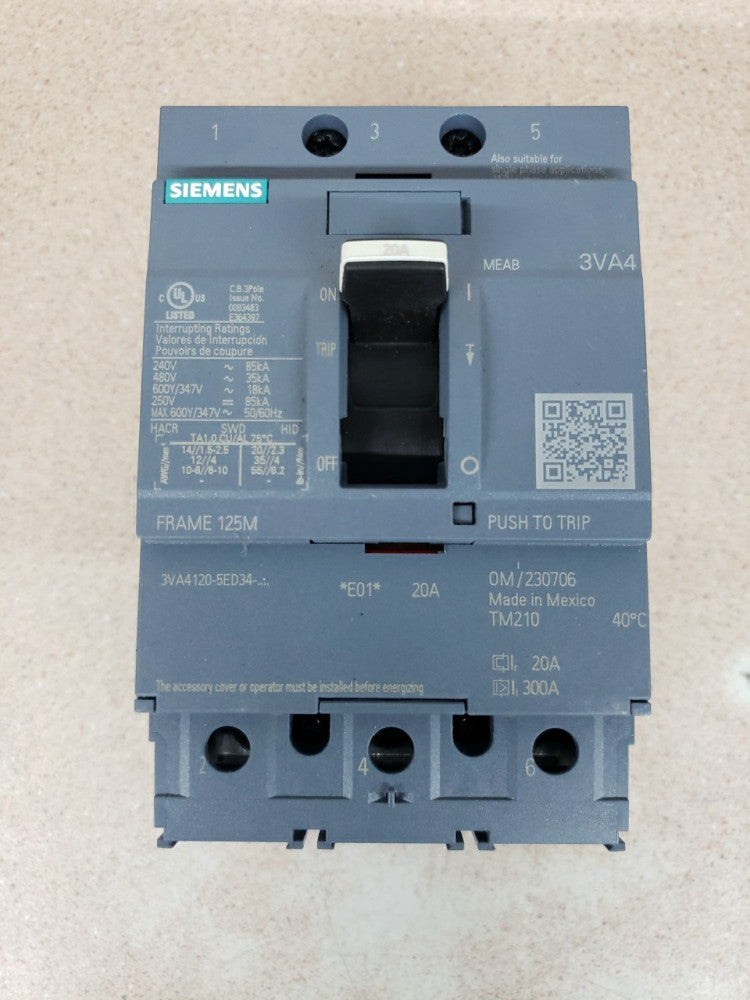 SIEMENS 3VA4120-5ED34-0AA0 U 20A 600V 3P  NTO