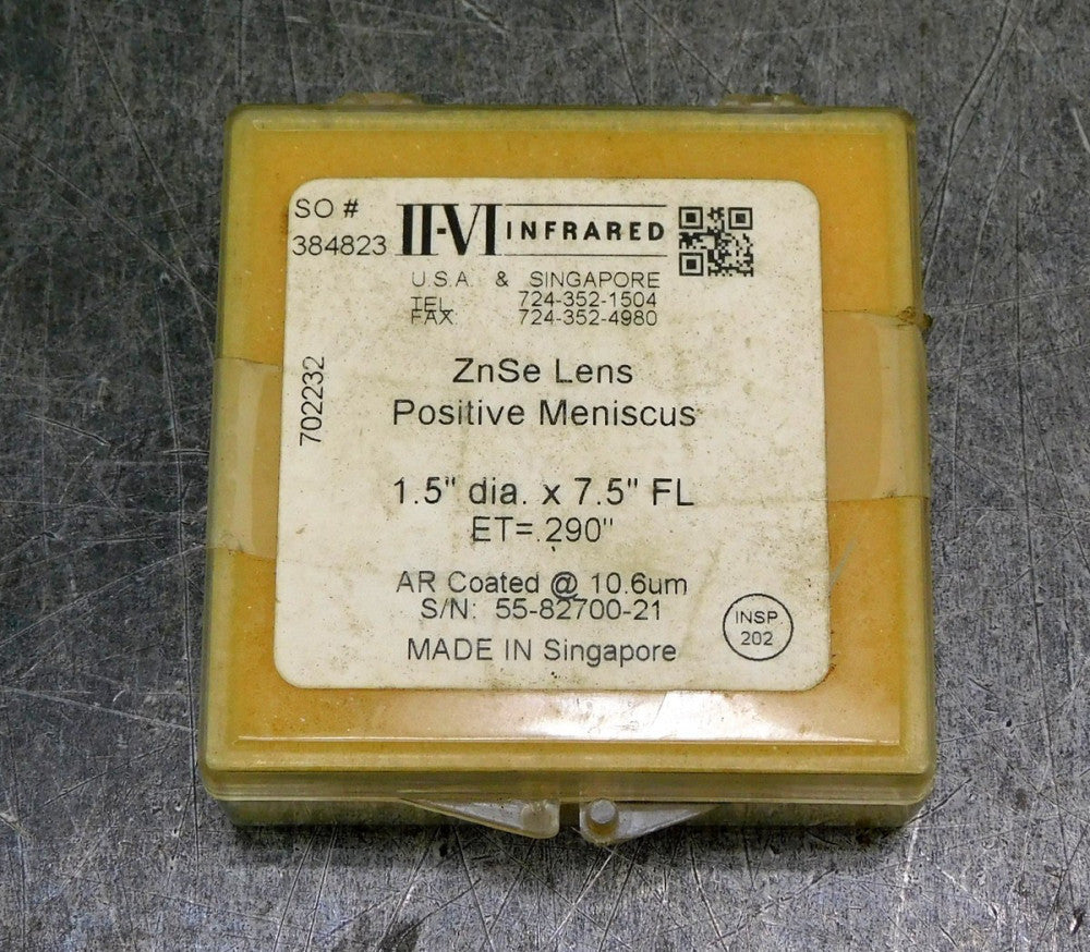 II-VI Infrared ZnSe Lens Positive Meniscus 1.5" DIA 7.5" FL ET = .290"