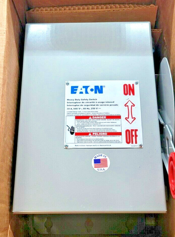 New Eaton 30 Amp Non-Fused Safety Disconnect Switch 600 VAC 3 Pole  DH361UDK2