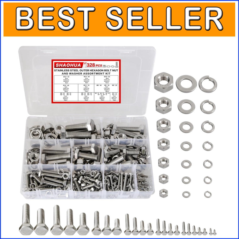 M3 to M12 Metric Bolt and Nut Kit - 328 Durable Pieces in Sturdy Storage Box
