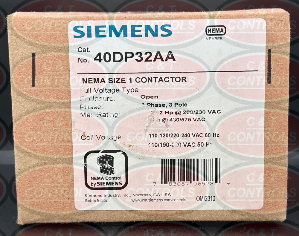 Siemens 40DP32AA Nema Size 1 120V Contactor New In Box USA Stock