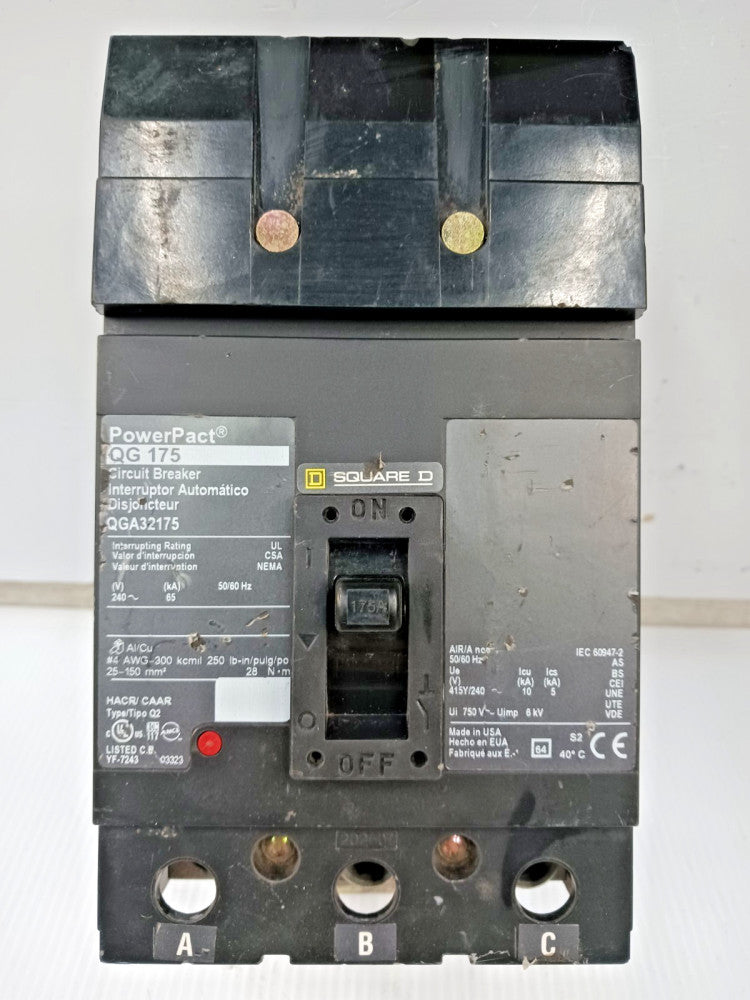 Square D PowerPact 175 Amp I-Line Circuit Breaker 3 Pole 240 VAC QGA32175 *Flaw*