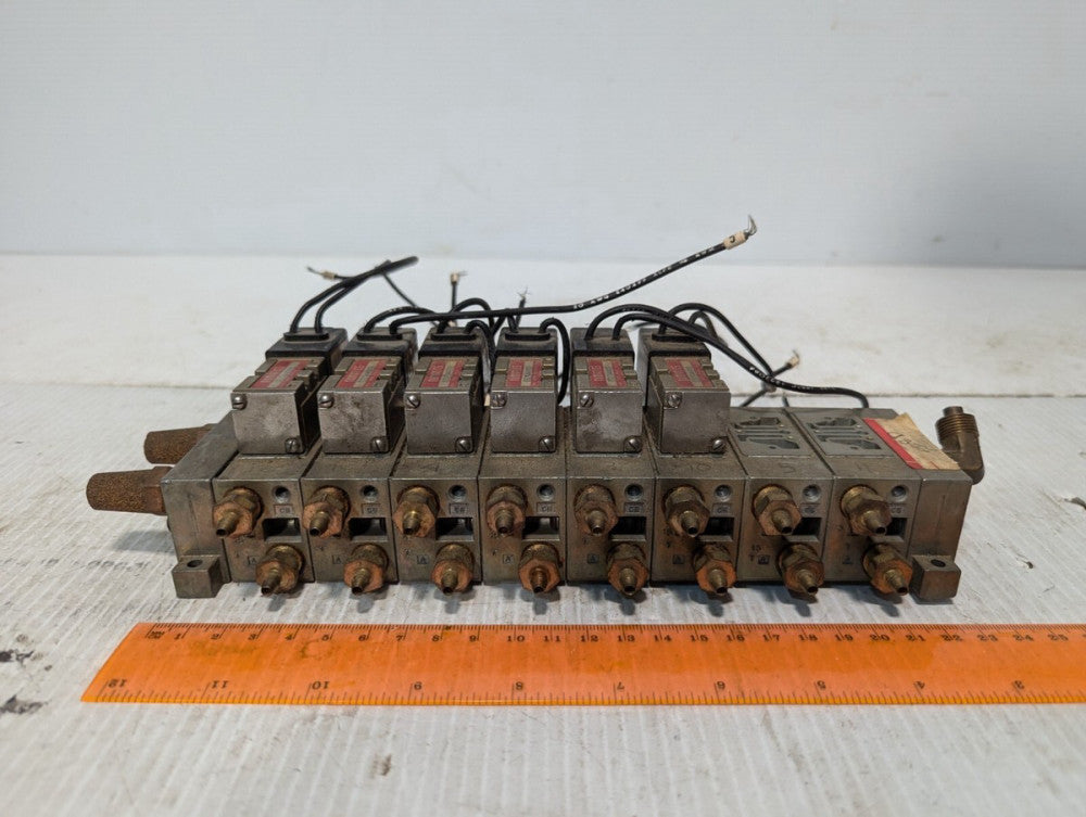 Manifold w/ 6 Numatics 031SA4000 solenoid valves + 237-261B Coils - Free Ship
