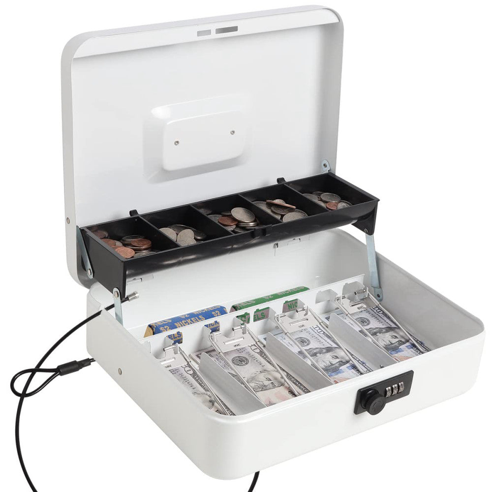 Cash Box with Combination Lock，Durable Metal Cash Box with Money Tray，Lock Bo...