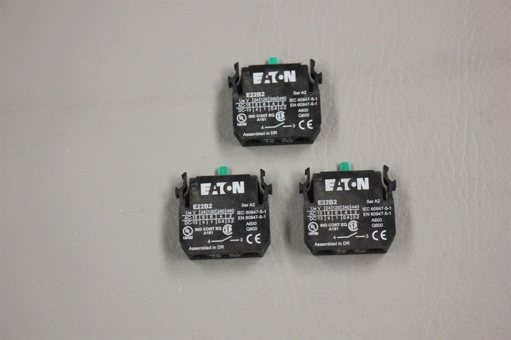 Lot of 3 UNUSED EATON CONTACT BLOCK E22B2