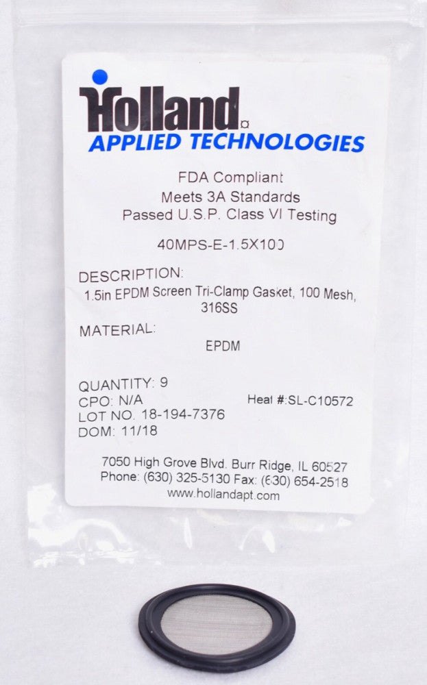 Holland Applied Tech 100 Mesh Screens Gasket Clamp Type EPDM  40MPS-E-1.5X100