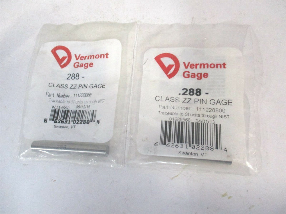Vermont Gage (111228800) 0.288 Diam Class ZZ Steel Minus Plug & Pin Gage - Qty 2