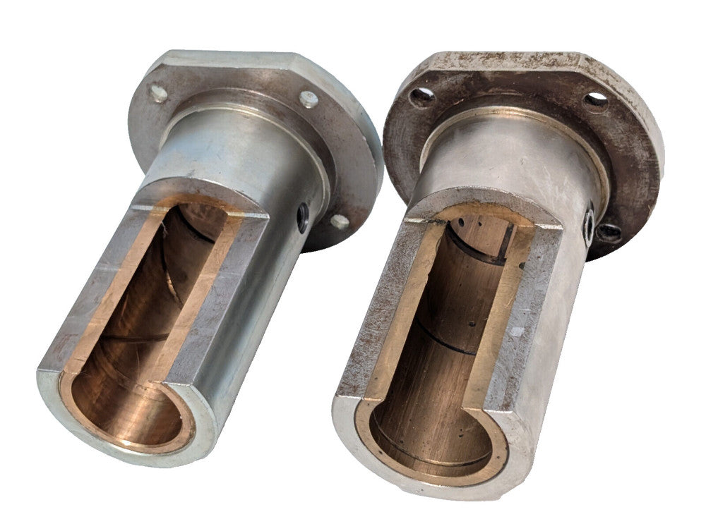 Lot of 2: Metal Steel Copper Machine Industrial Modules Parts Cylinder Flange