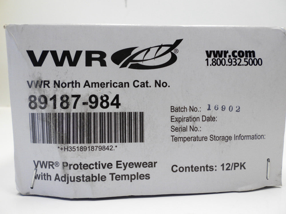 12-Pack VWR 89187-984 Black Protective Eyewear Glasses w/ Adjustable Temples