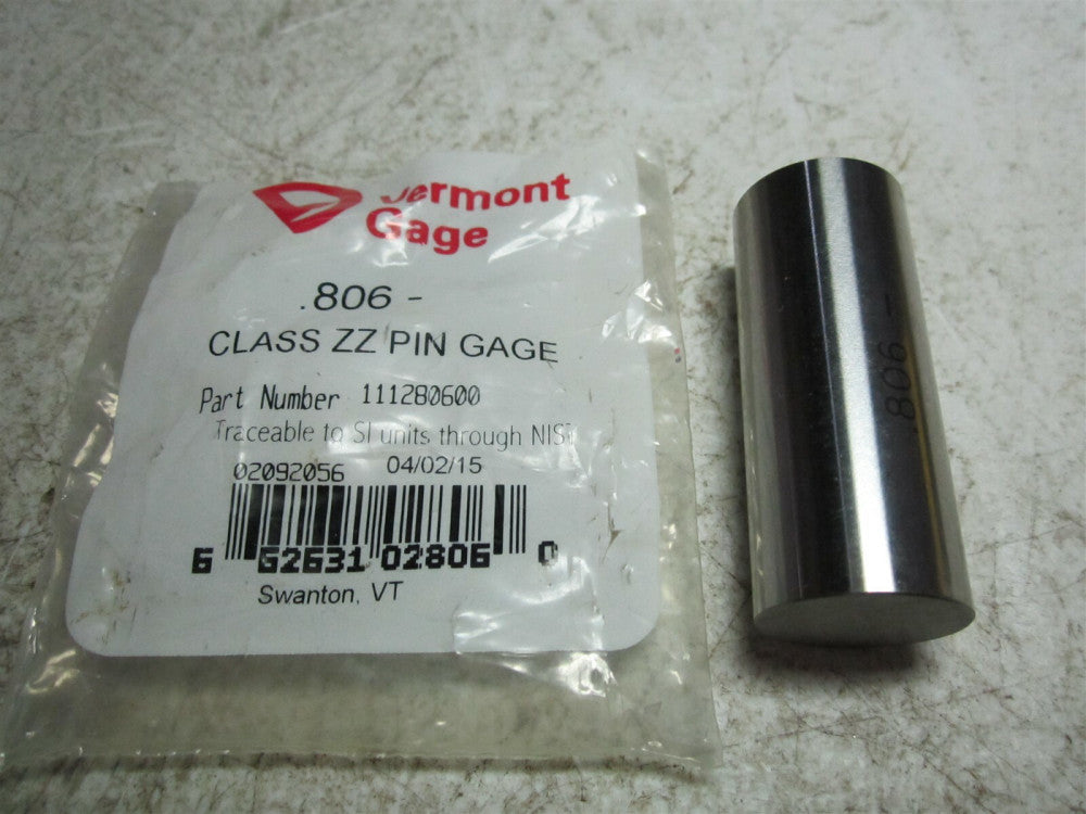 Vermont Gage (111280600) 0.806 Diameter Class ZZ Pin Gage