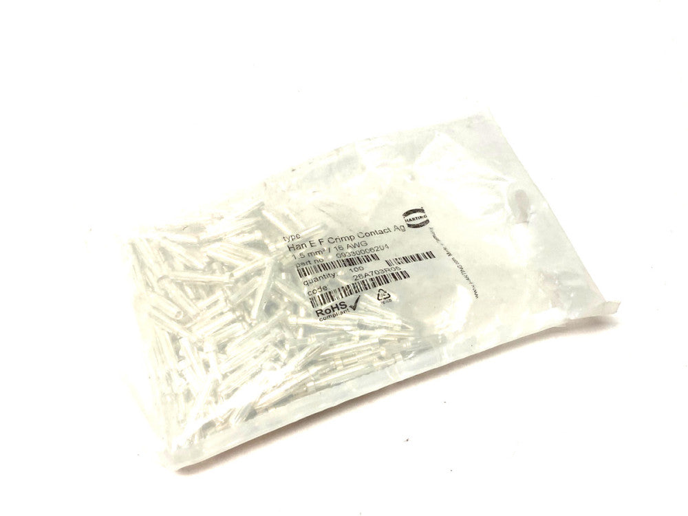 Harting 09330006204 Female Han E F Crimp Contact Ag 1.5 mm²/ 16 AWG PKG OF 100