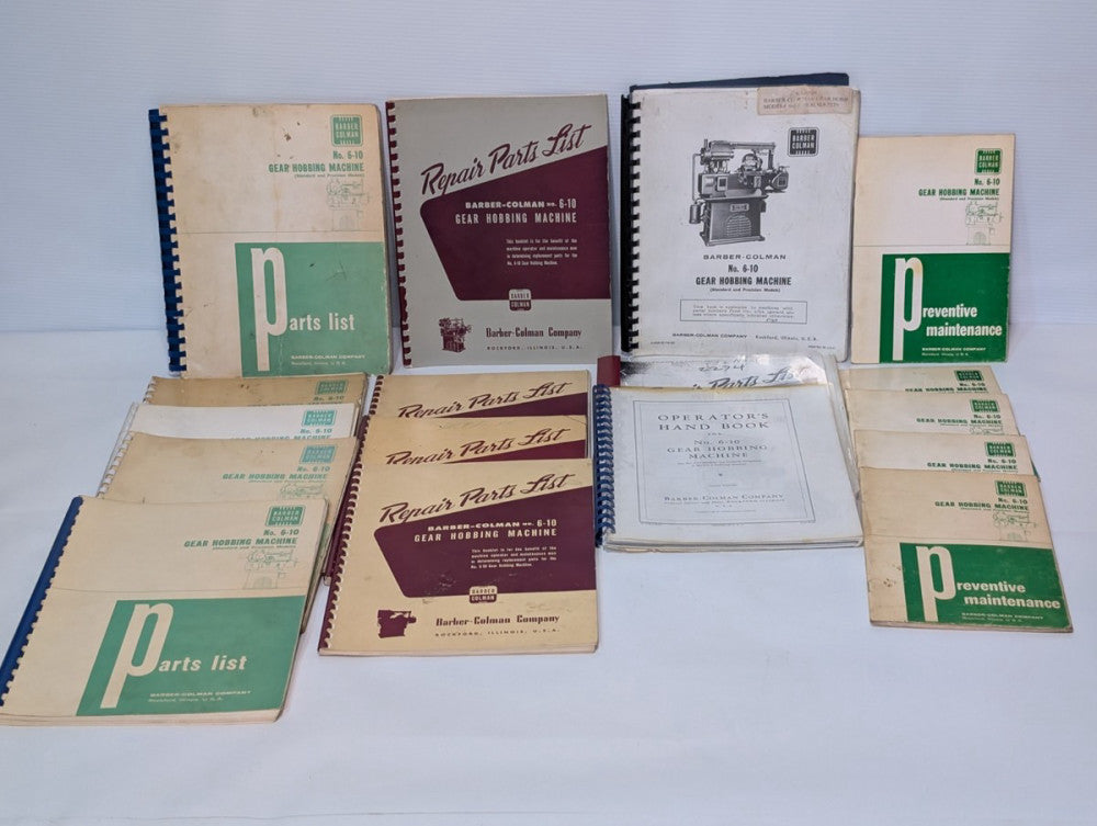 Set of 17 Barber-Colman No. 6-10 Gear Hobbing Machine Maintenance & Parts Lists