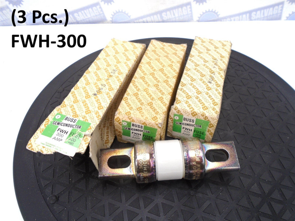  (3 Pcs) BUSS - FWH-300 - HIGH SPEED FUSE - 500V AC/DC - 300A - 200kA STUD MOUNT