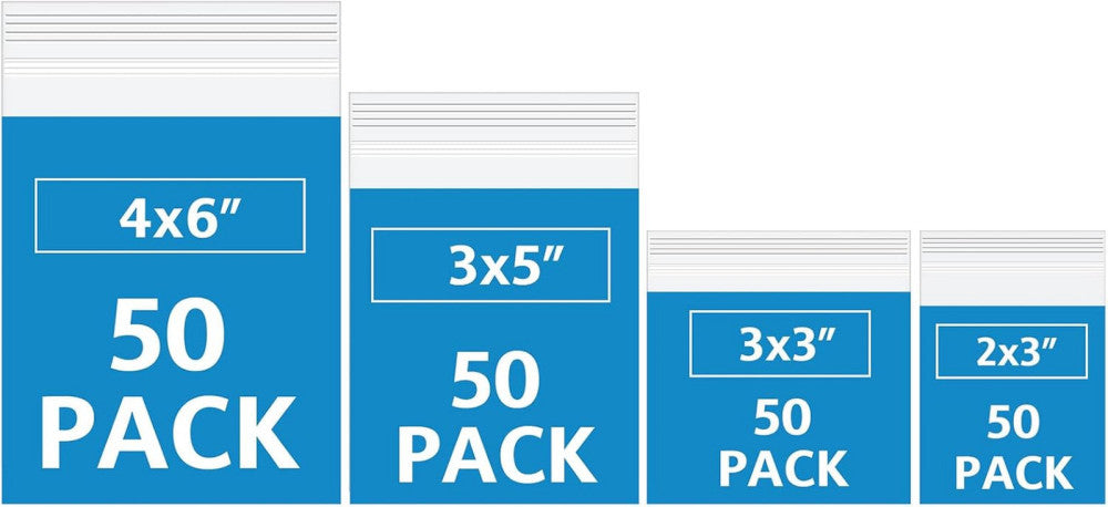 200 Pack Small Plastic Bags for Jewelry, Mini Baggies 4 Assorted Sizes. 2X3 3X3 