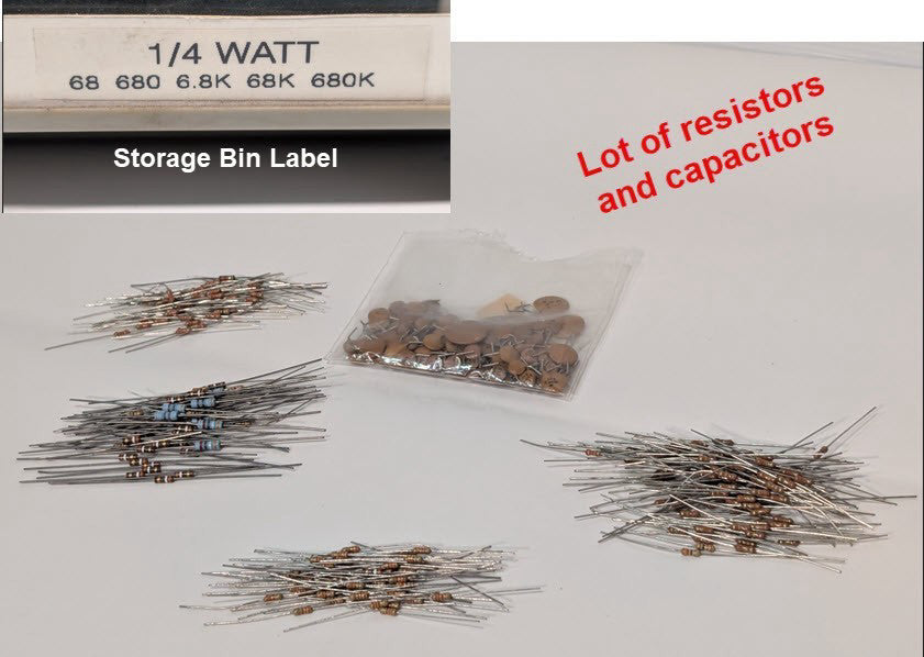 Large Lot of 1/4 Watt Resistors, Most Are Linear Resistors + 1 Pack Capacitors