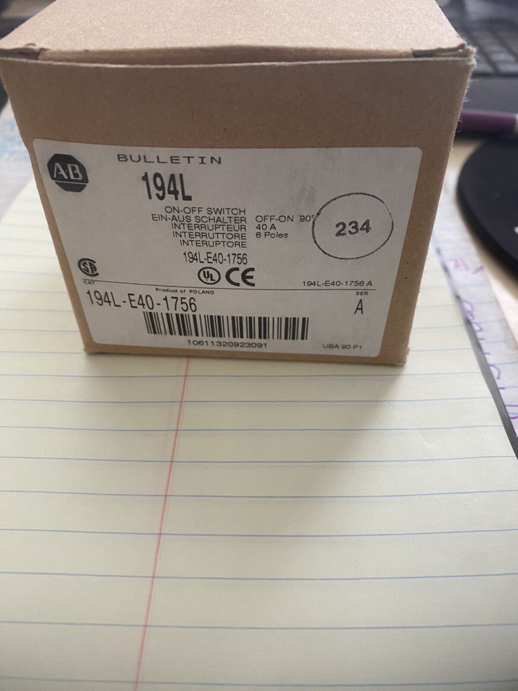 BRAND NEW Allen-Bradley 194L-E40-1756 CONTROL AND LOAD SWITCH   194LE401756