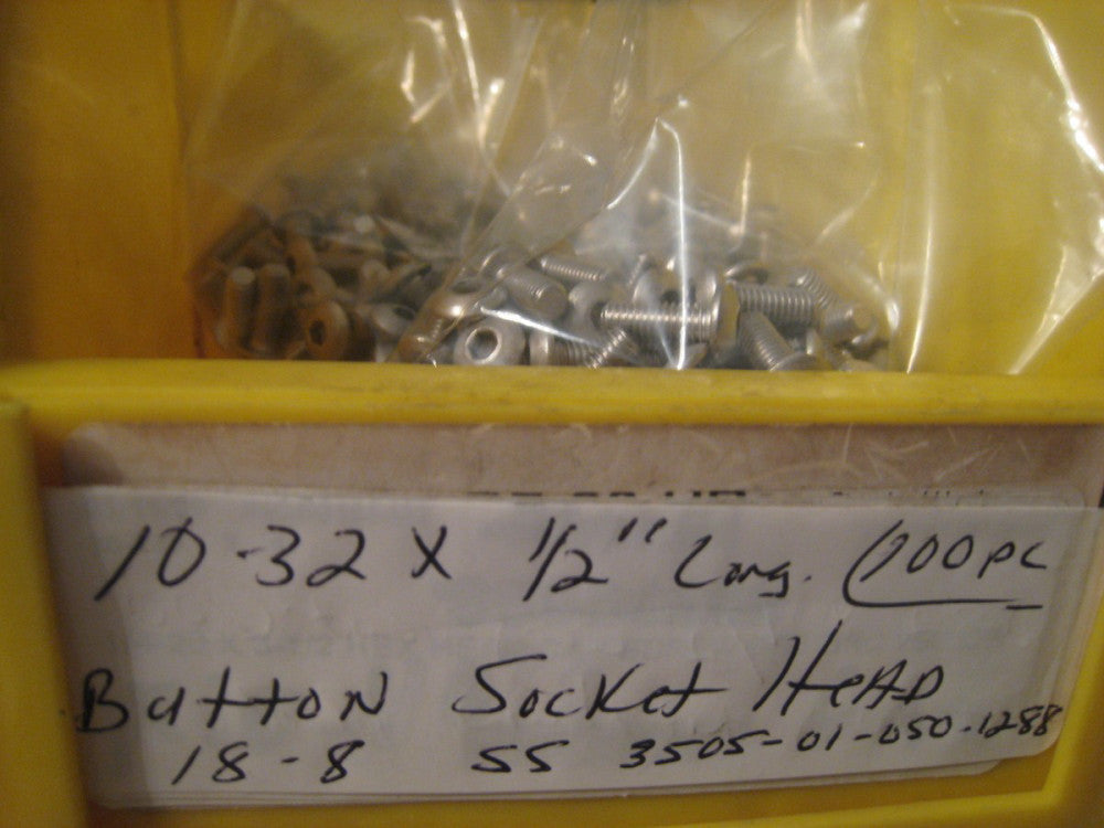100 Button Socket Head Locking Screws 18/8 SS 10-32 x 1/2"  GSN 5305-01-050-1288