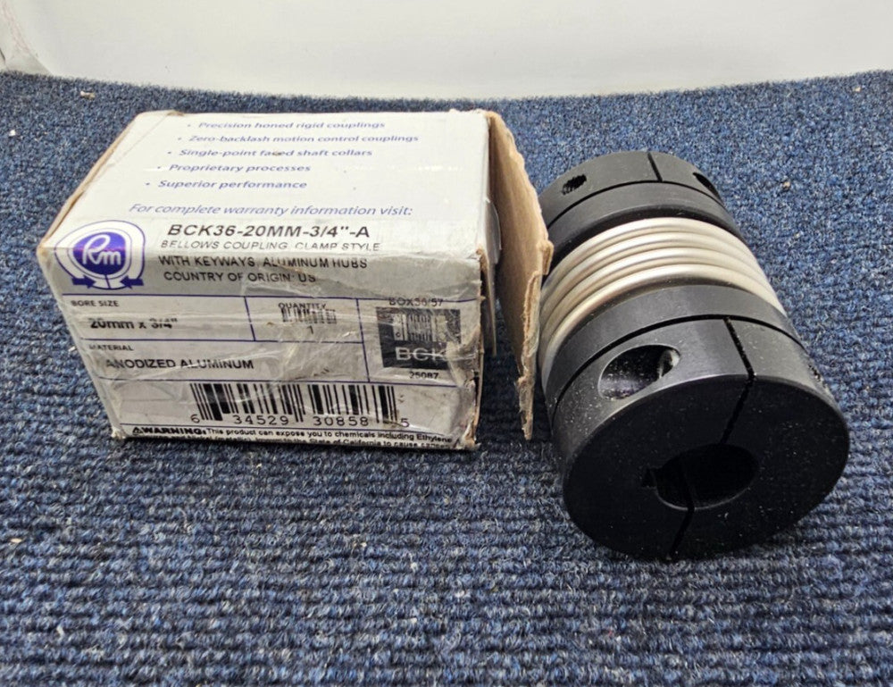 RULAND BCK36-20MM-3/4"-A: BELLOWS COUPLING, CLAMP STYLE WITH KEYS, ALUMINUM HUBS