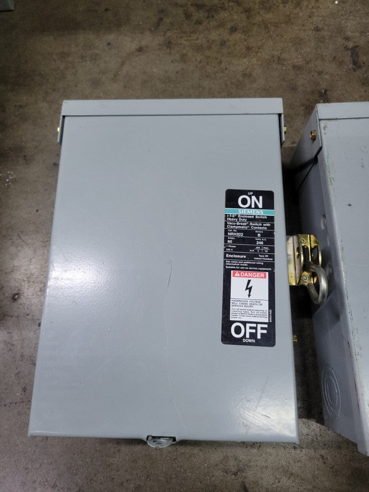 New! Siemens NRH322 1 Phase 60 Amp 240V Fused Electrical Disconnect Box 