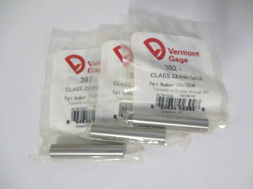 Vermont Gage (111239200) 0.392" Diam Class ZZ Minus Plug & Pin Gage - Lot of 3