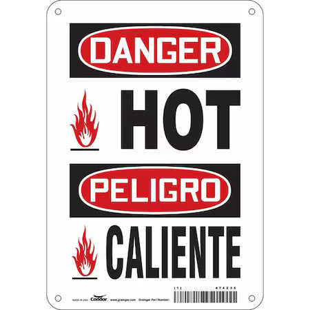 Condor 474Z35 Danger Sign, 10 In H, 7 In W, Aluminum, Horizontal Rectangle,