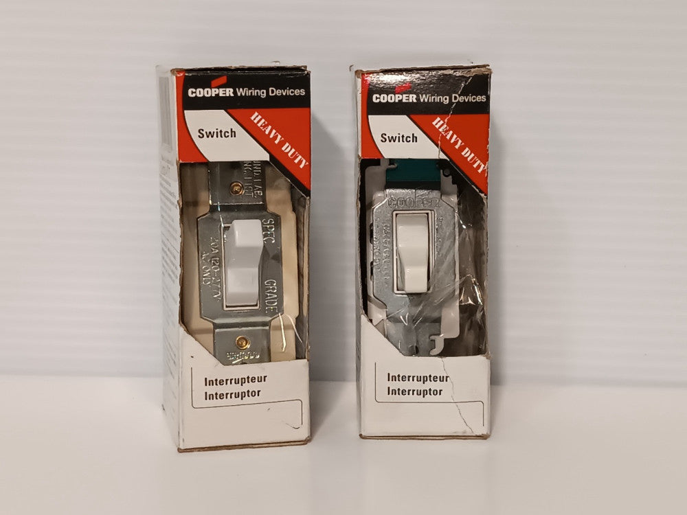 Two Cooper CSB120W-BOX & CS115W-BOX Heavy Duty Single Pole Interruptor Switches