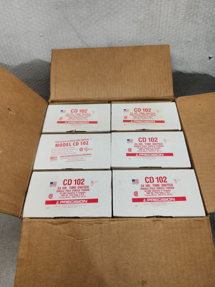 NEW IN BOX LOT OF 6  PRECISION TIME SWITCH SINGLE POLE SINGLE THR0W CD 102