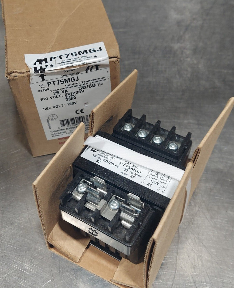 HAMMOND PT75MGJ Control Transformer. 75 VA, 50/60 Hz.  208/277/380 VAC
