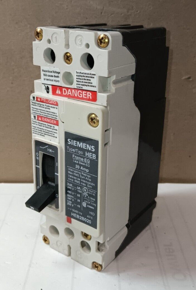 NEW SIEMENS HEB2B020 20 AMP CIRCUIT BREAKER 2 POLE 600Y/347V 480V