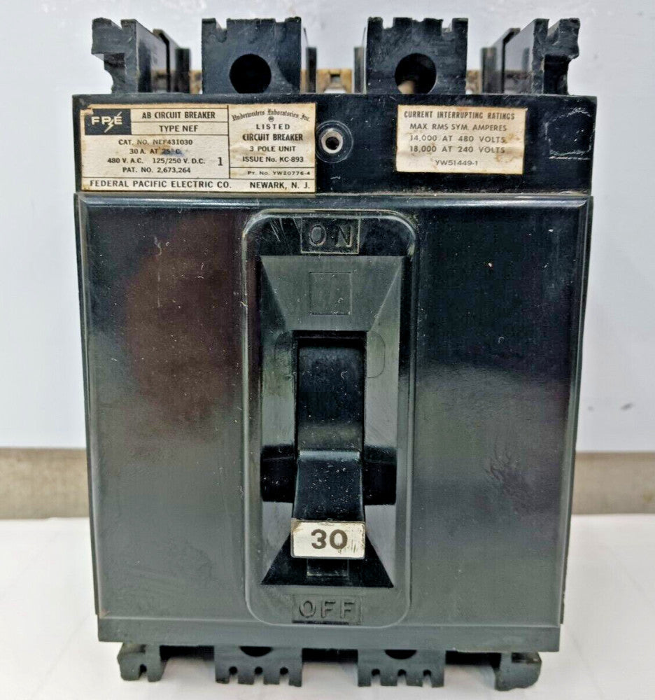 FPE 30 AMP CIRCUIT BREAKER 3 POLE 480 VAC NEF431030