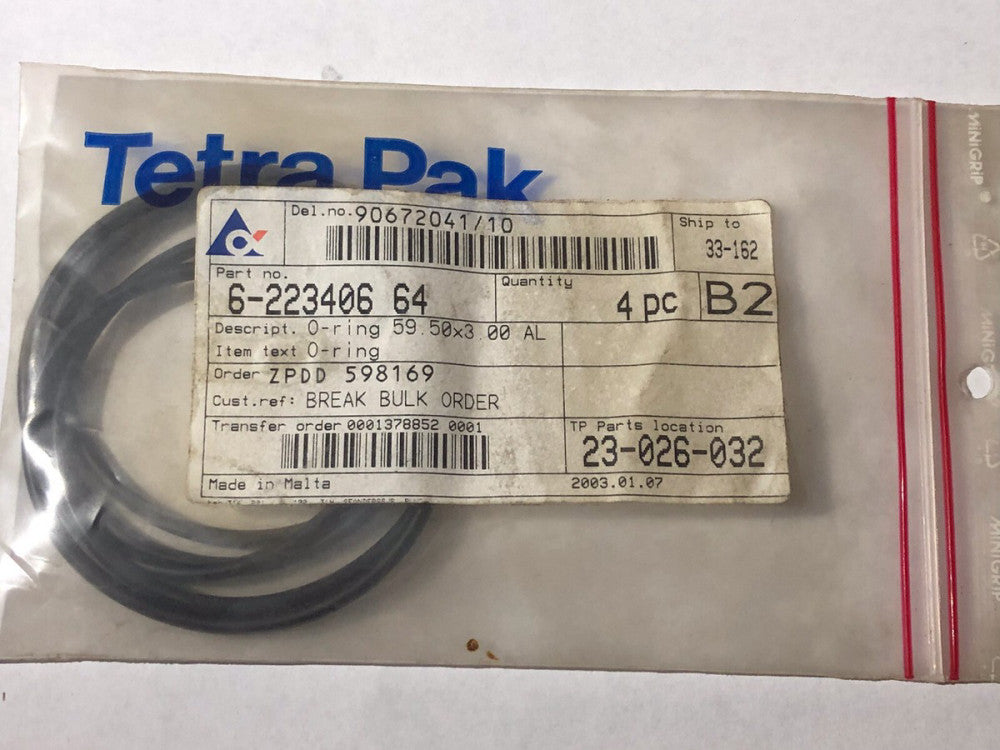 Tetra Pak O-Ring 6-223406 64 (50.50 x 3.00) AL. NEW In BAG.  Qty. Of 4