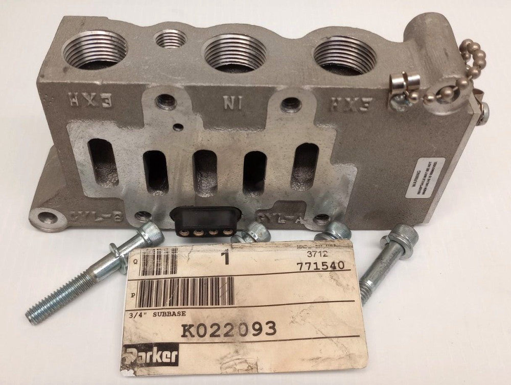 Parker K022093 Pneumatic Solenoid Sub Base 3/4" NPT Missing Gasket