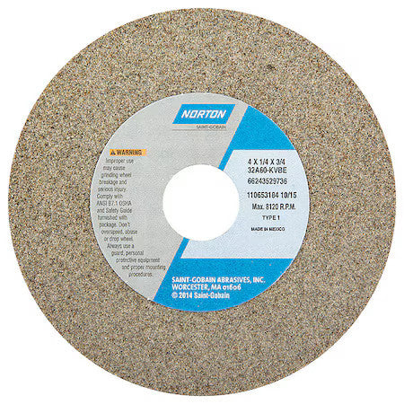Norton Abrasives 66243529736 Grinding Wheel, T1, 4X1/4X3/4, Ao, 60G, Pk5