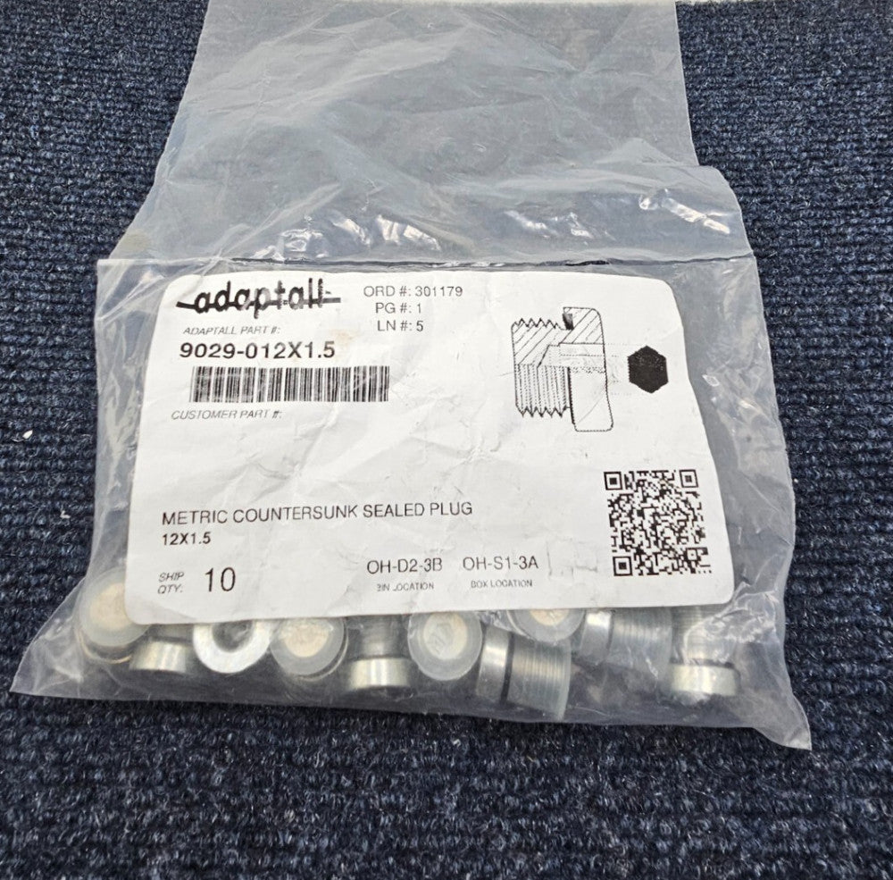 (QTY 10) Adaptall 9029-12X1.5 12mm x 1.5 Metric Plug with EOlastic Seal