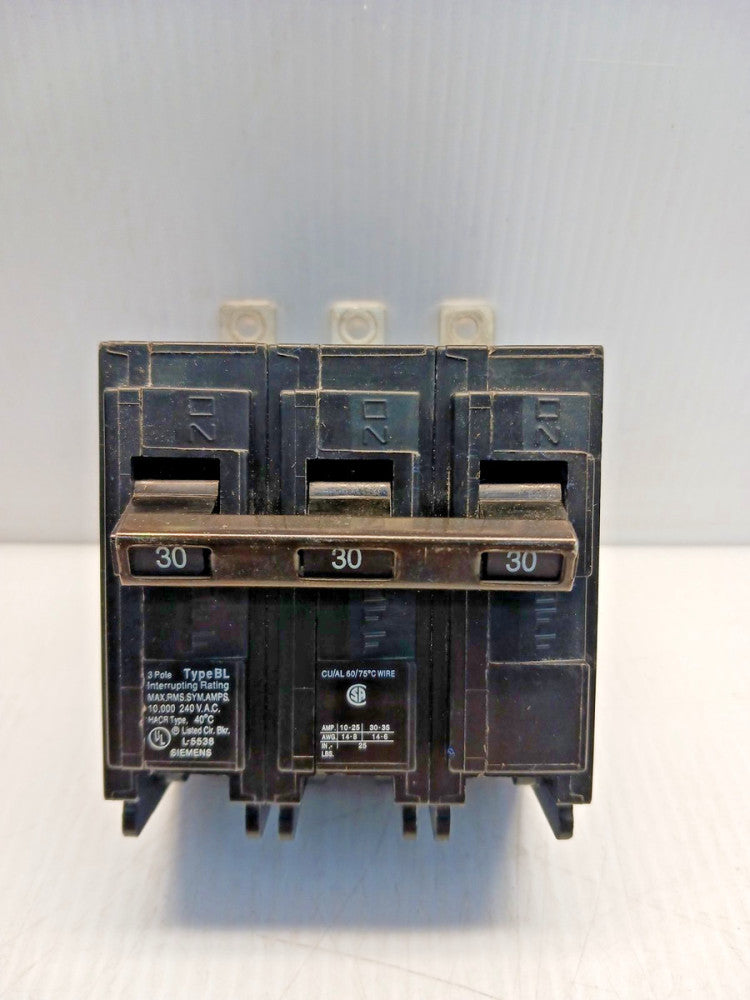 Siemens B330 Bolt-On 30 Amp Circuit Breaker 3 pole 240 Vac 10Ka