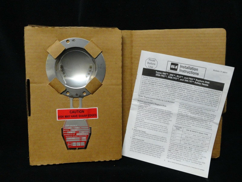 BS&B SAFETY SYSTEMS - RUPTURE DISK - TYPE RLS - SIZE 3" - 278 PSI @ 140F - NEW